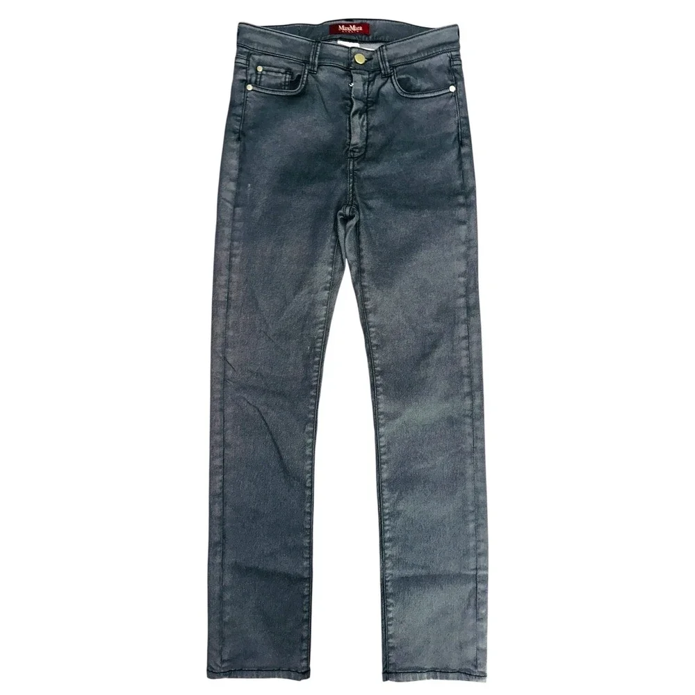 WB3 Max Mara Studio Womens Gray Slim Straight‎ Jeans Coated Denim US 6 IT 40
